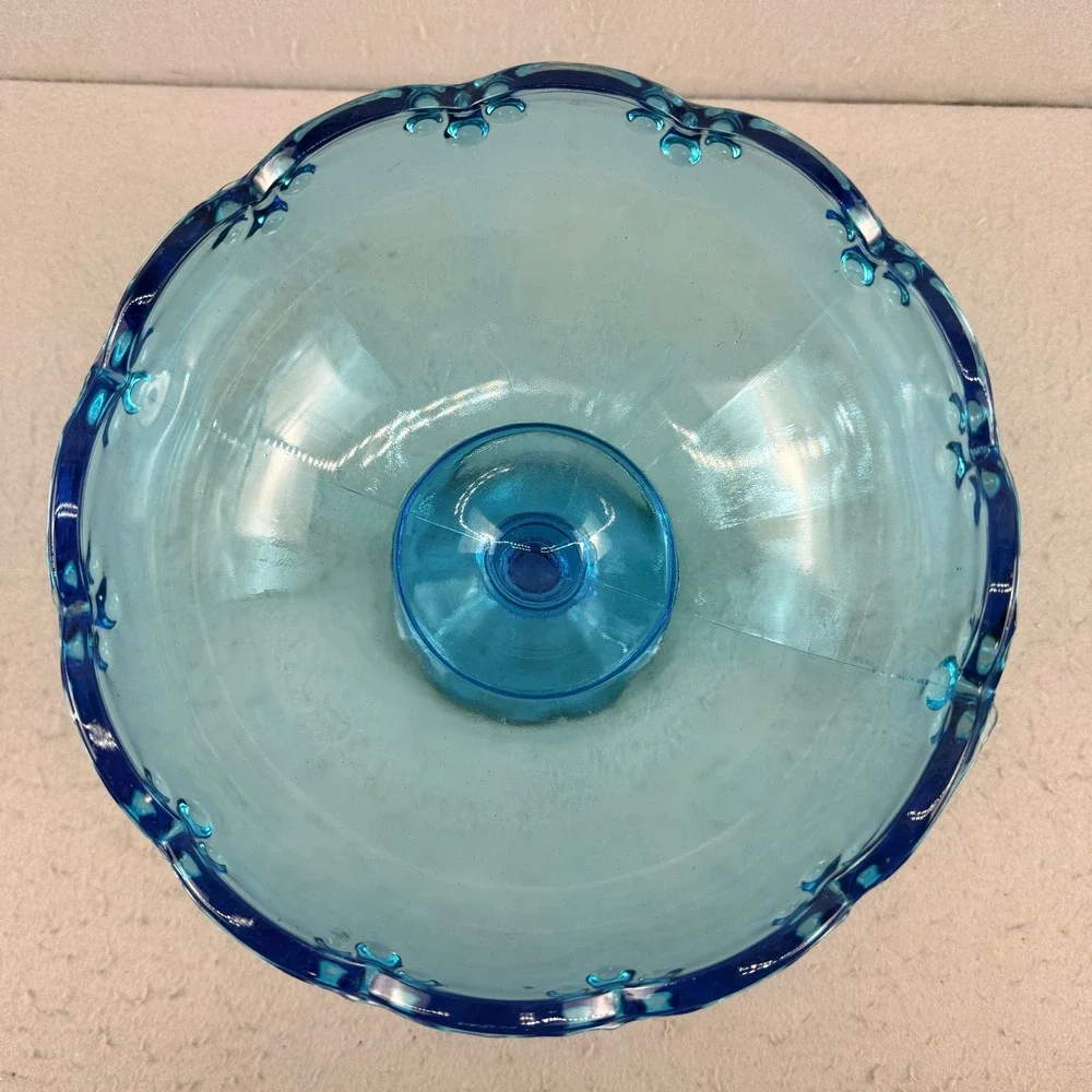 Vtg Indiana Glass Blue Teardrop Garland Pedestal Compote Bowl MCM Centerpiece 8